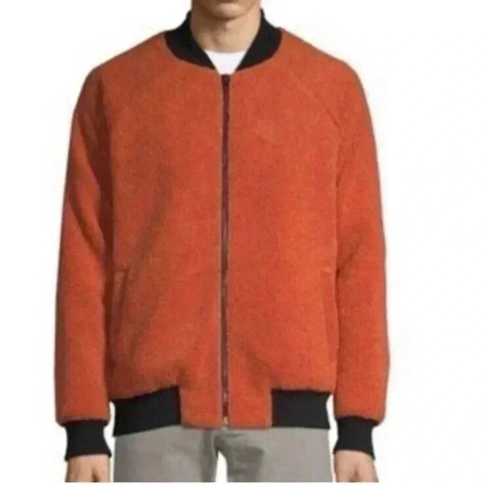 Russell Park Sherpa‎ Faux Shearling Bomber Jacket Adult L Orange Black